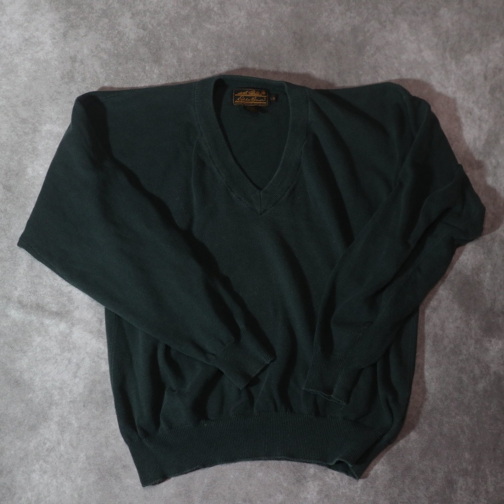 Vintage Eddie Bauer V-Neck Sweater Forest Green Large